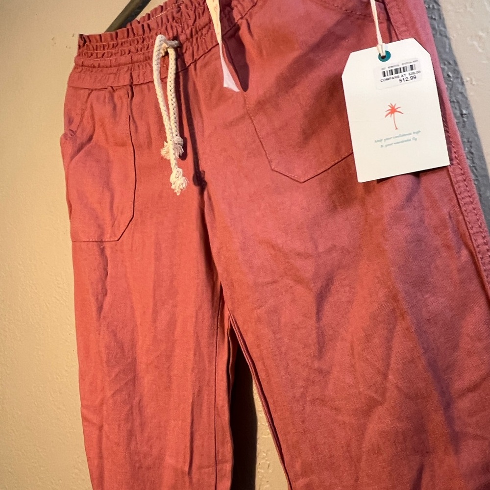 April Spirit Light Beige Brown Track Pants with Elastic Waistband SZ M - Picture 3 of 8